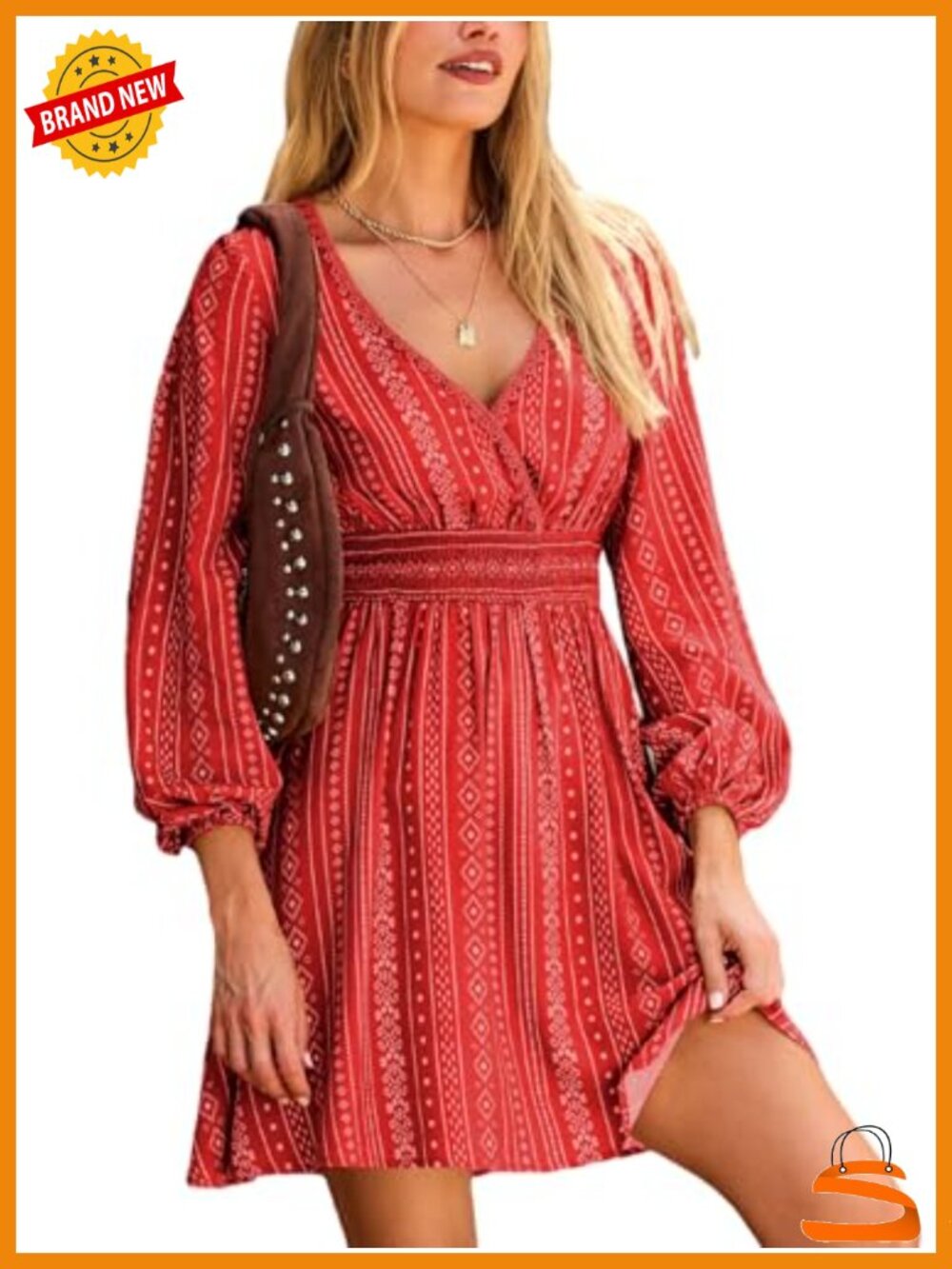 CUPSHE Boho Floral Mini Dress Long Sleeve V Neck Smocked Fall Wedding Guest